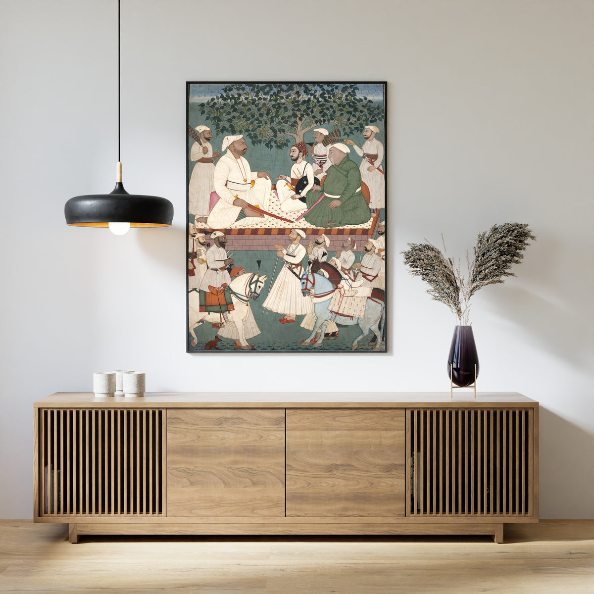 Mandi school — Maharaja Sidh Sen Receiving an Embassy | Indian Miniature Painting Print
