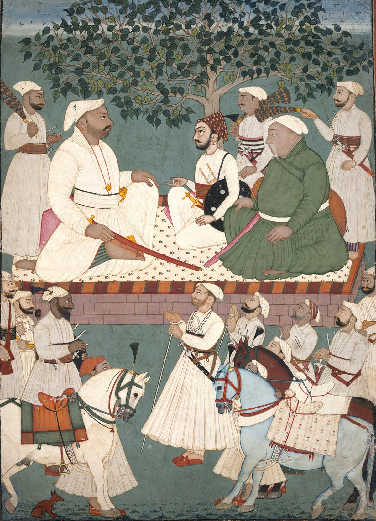 Mandi school — Maharaja Sidh Sen Receiving an Embassy | Indian Miniature Painting Print
