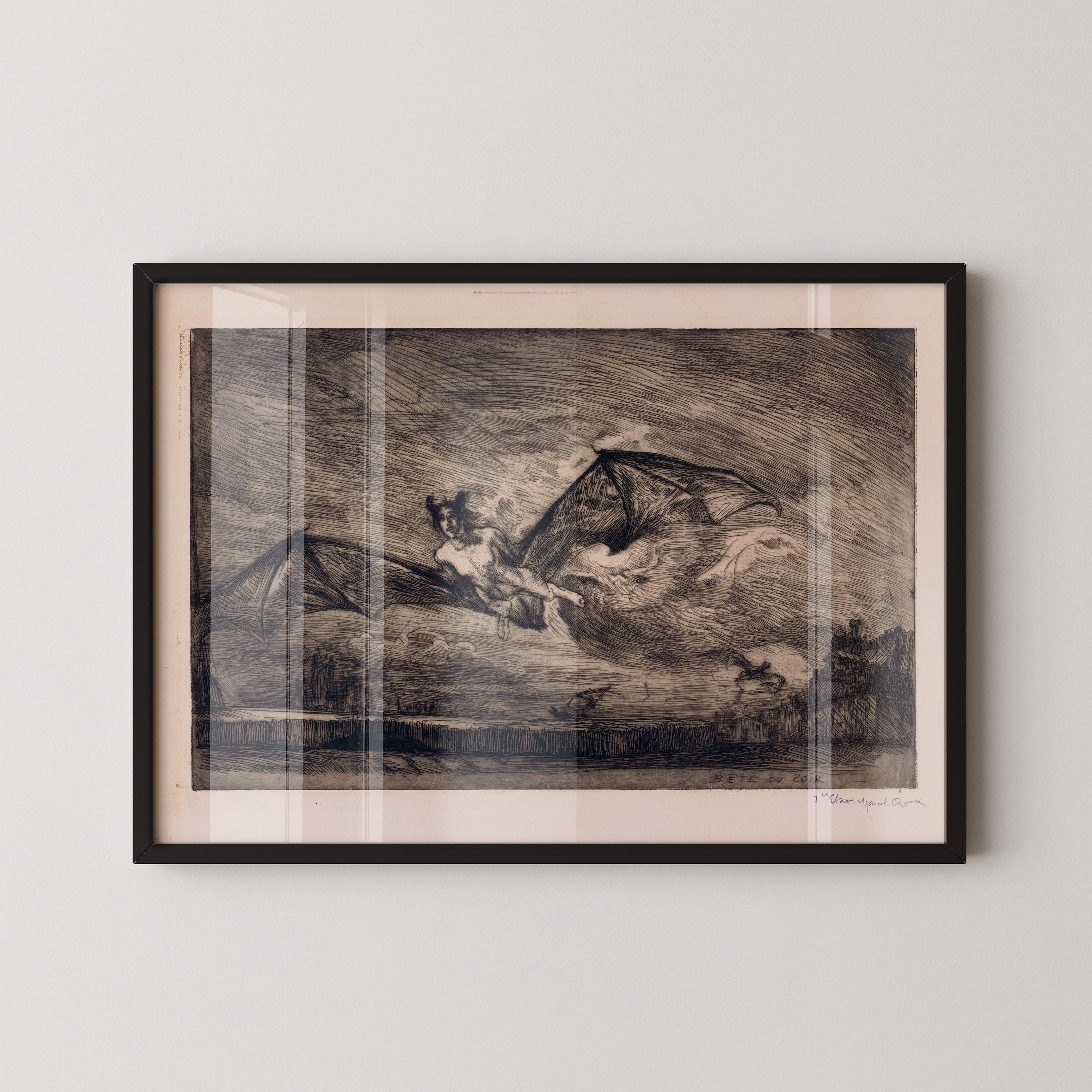 Marcel Roux - The Nightbeast | Symbolist Masterpiece of Terror and the Occult | Vintage Neutral Sketch Art available framed or unframed - 9ArtPrints