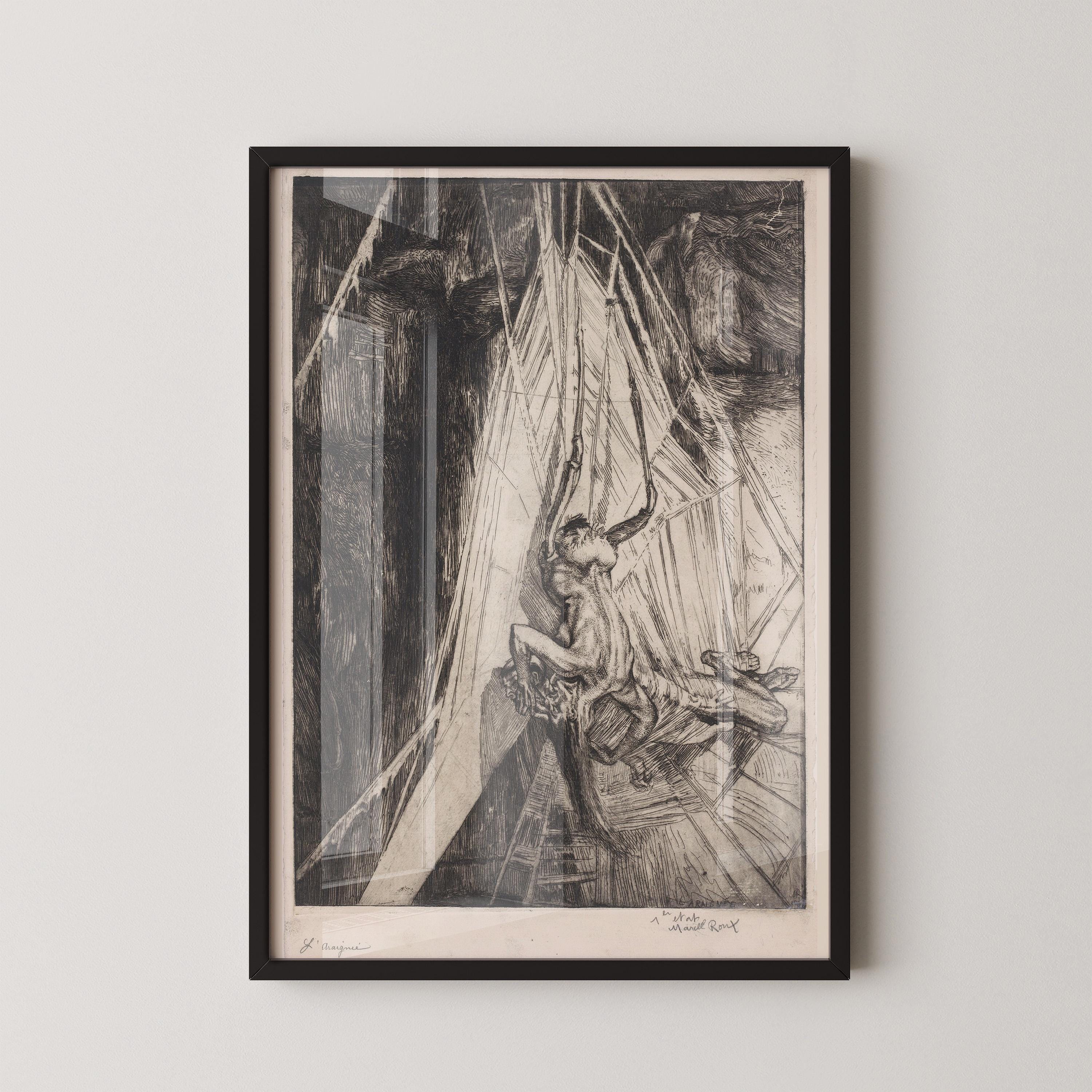 Marcel Roux - The Spider | A Disturbing Symbolist Masterpiece of Horror and Terror | Vintage Neutral Sketch Art available framed or unframed - 9ArtPrints