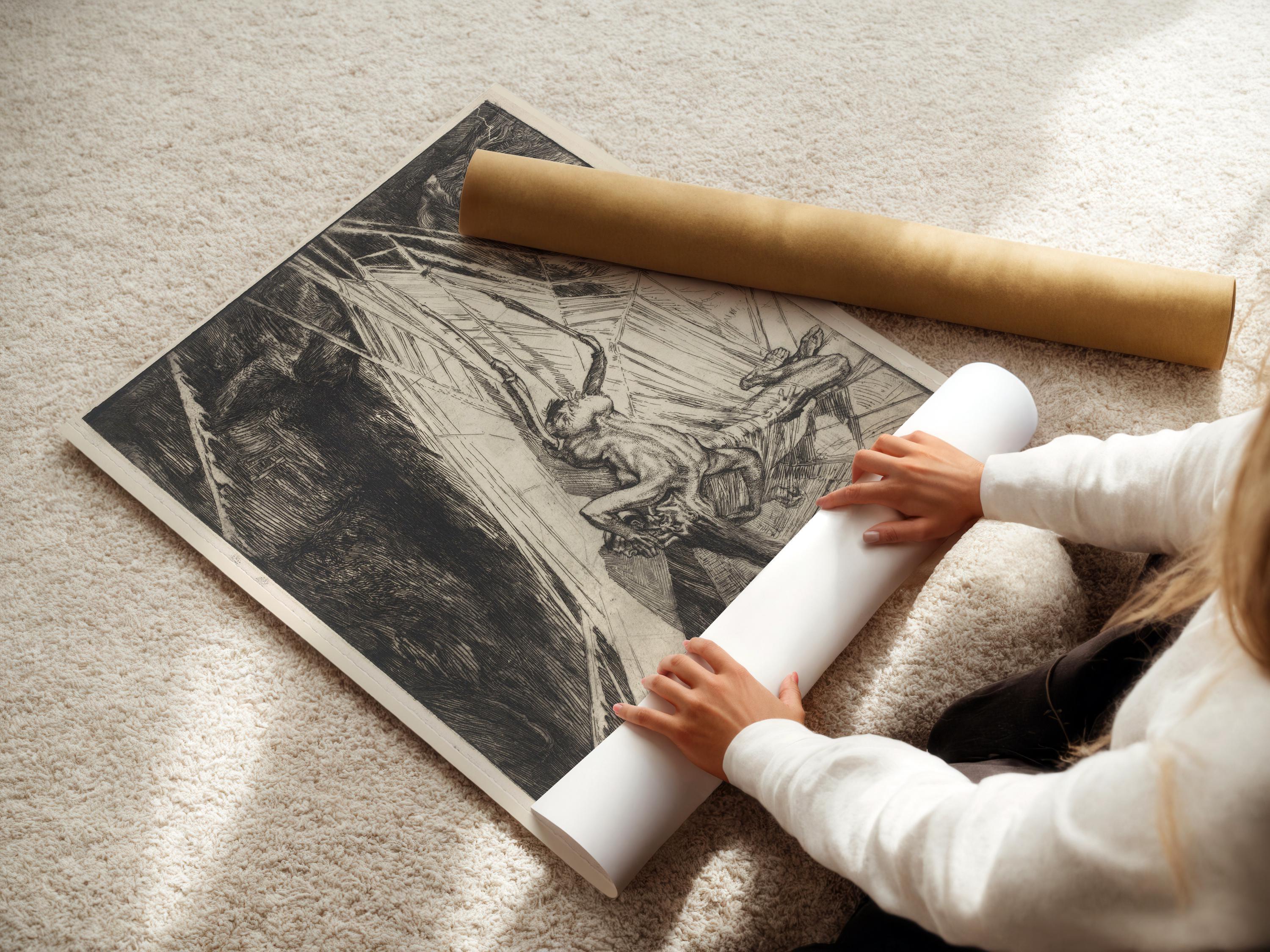 Marcel Roux - The Spider | A Disturbing Symbolist Masterpiece of Horror and Terror | Vintage Neutral Sketch Art available framed or unframed - 9ArtPrints