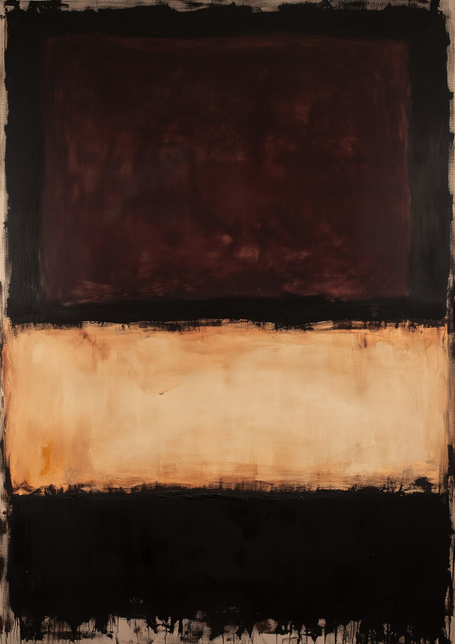 Mark Rothko (Style) — Colour Field: Beige, Brown, Black | Fine Art Print shown to scale on a wall above a sofa
