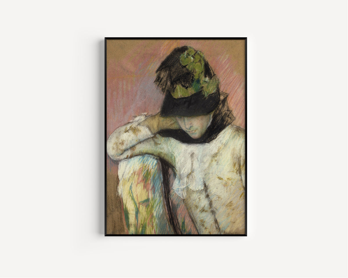 Mary Cassatt — Young Woman in a Black and Green Bonnet, Looking Down | Fine Art Print
