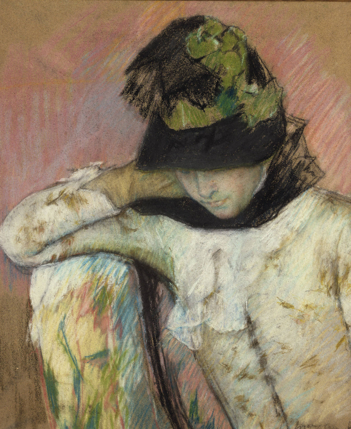 Mary Cassatt — Young Woman in a Black and Green Bonnet, Looking Down | Fine Art Print