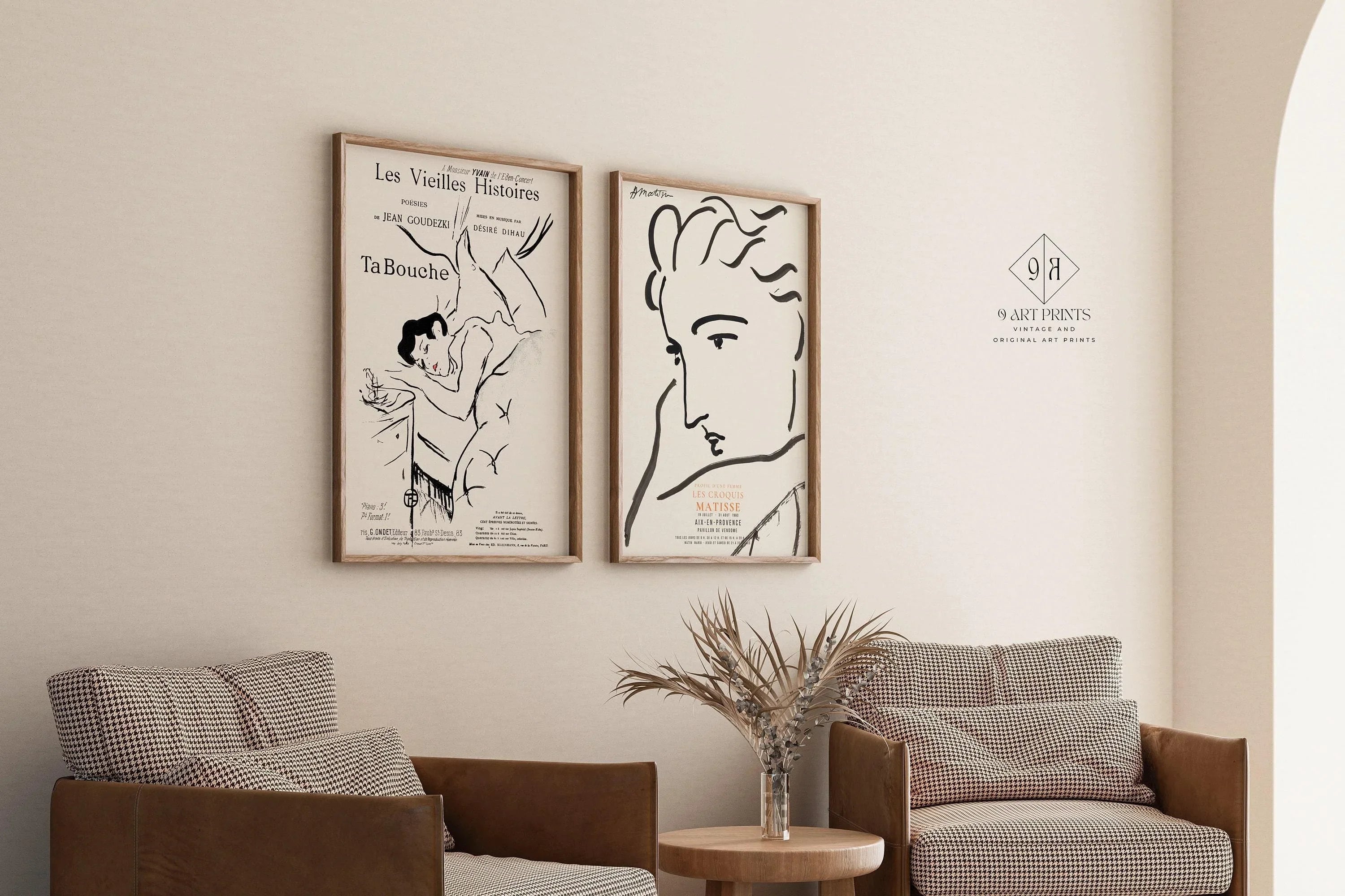 Matisse & Toulouse - Lautrec Art Prints: Neutral Gallery Wall Set - 9ArtPrints