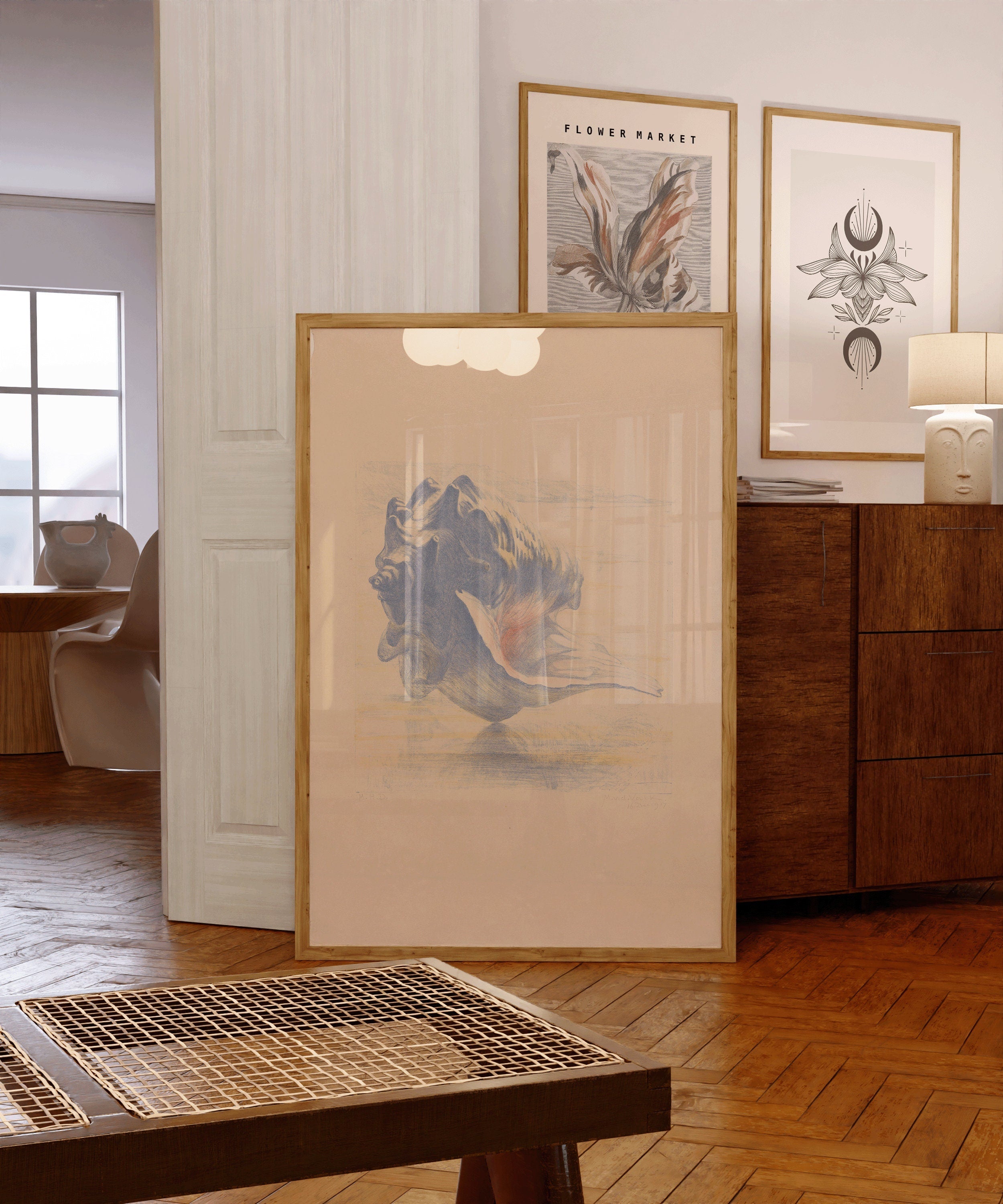 Maurits van der Valk - Shell Sketch | Famous Seashell Art in Beige and Blue (available framed or unframed) - 9ArtPrints