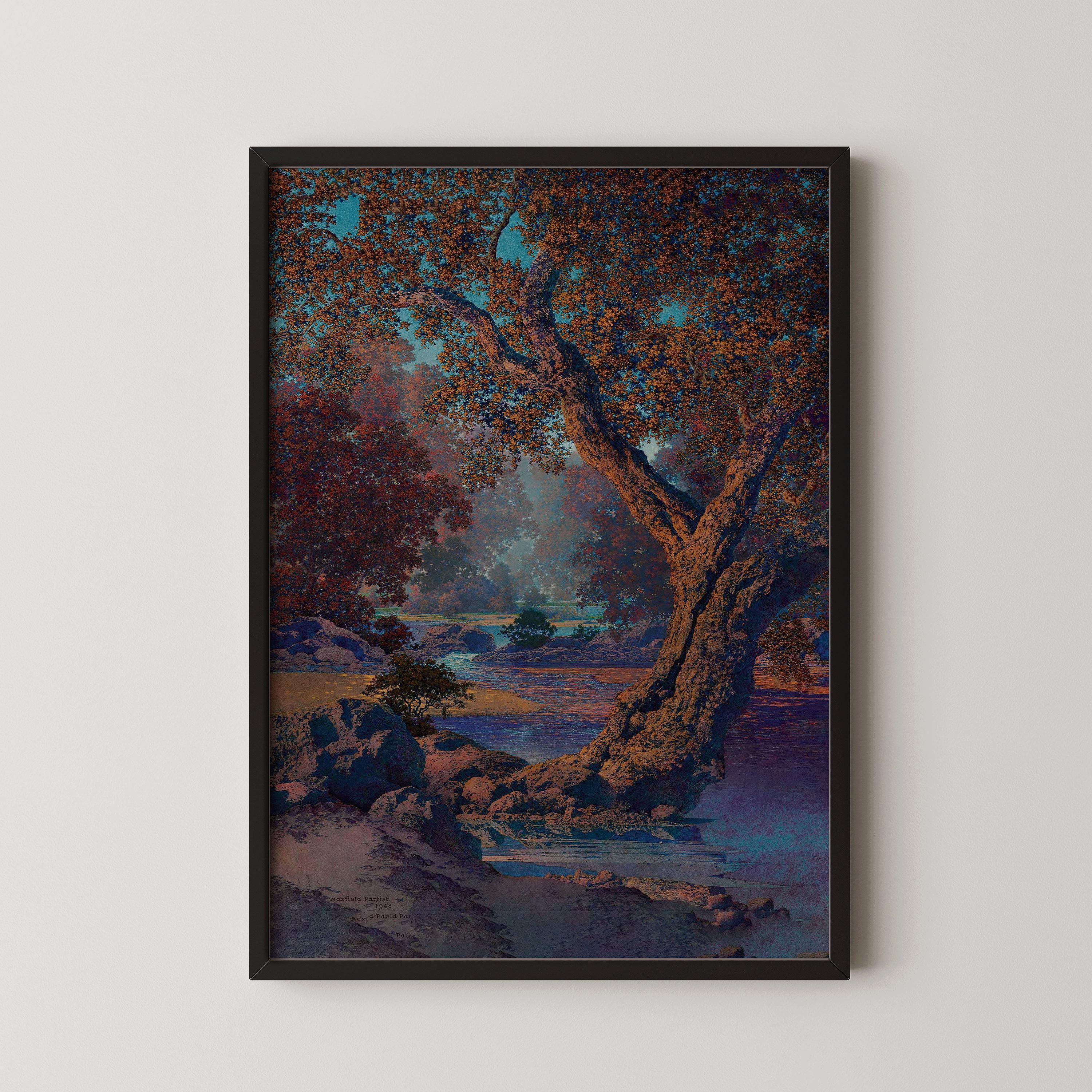 Maxfield Parrish - Autumn Brook | Colorful Maximalist American Classic Art (available handframed or unframed) - 9ArtPrints
