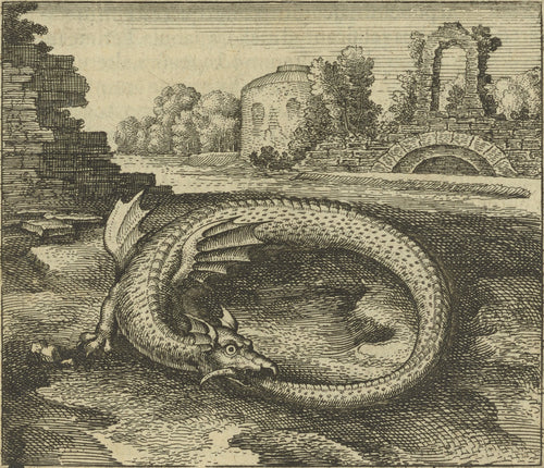 Michael Maier — Atalanta Fugiens, Emblem 14: This Is the Dragon That Devours Its Own Tail | Alchemical Engraving Print
