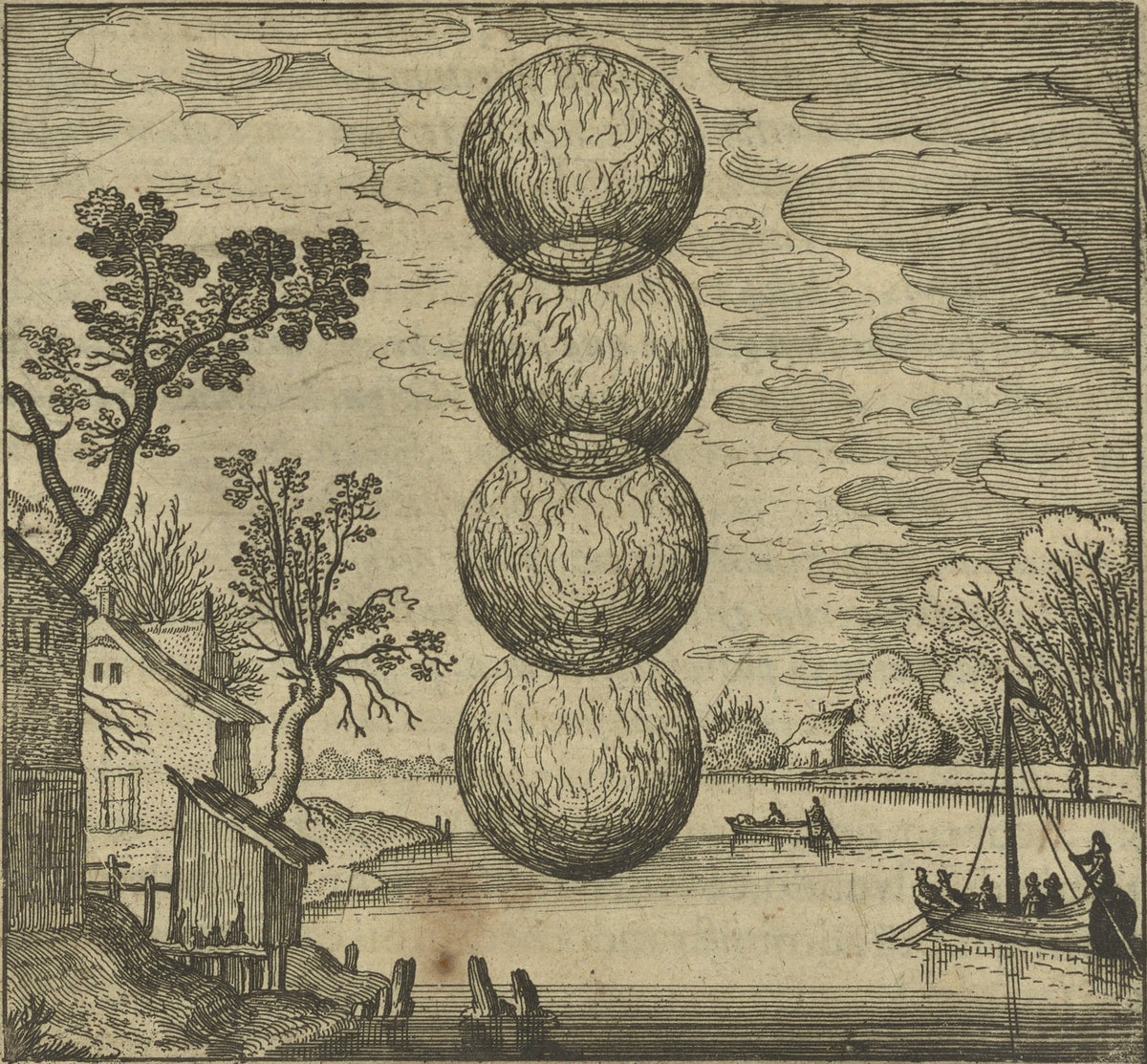 Michael Maier — Atalanta Fugiens, Emblem 17: Four Orbs Govern This Work of Fire | Alchemical Engraving Print