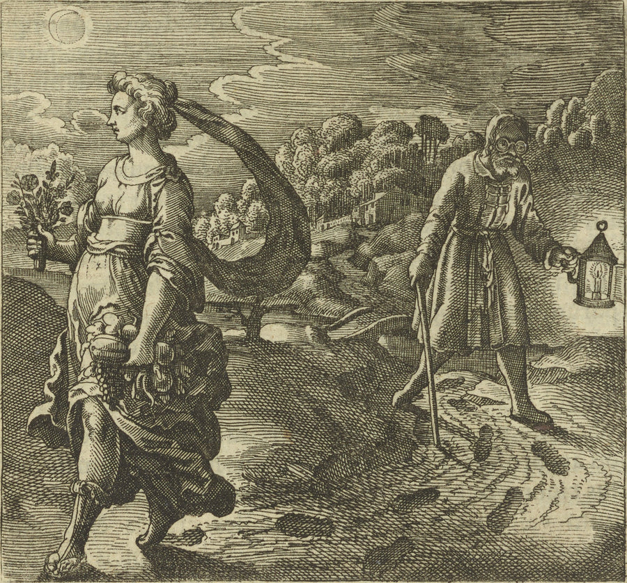 Michael Maier — Atalanta Fugiens, Emblem 42: Nature, Reason, Experience and Reading | Alchemical Engraving Print shown to scale on a wall above a sofa