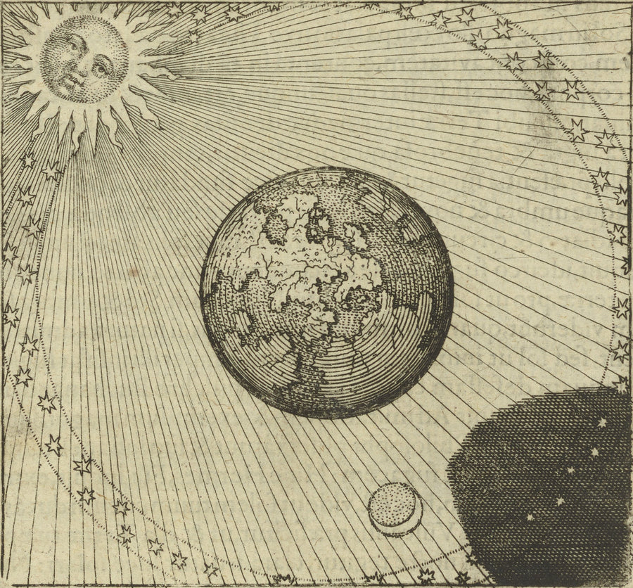 Michael Maier — Atalanta Fugiens, Emblem 45: The Sun and Its Shadow Complete the Work | Alchemical Engraving Print shown to scale on a wall above a sofa