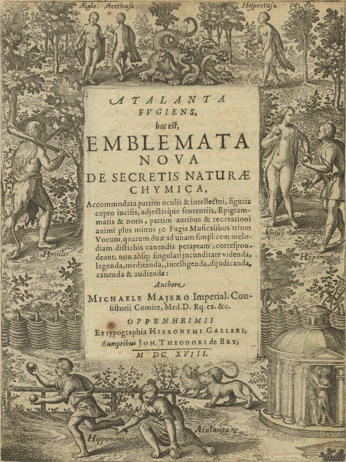 Michael Maier — Atalanta Fugiens, Title Page | Alchemical Engraving Print