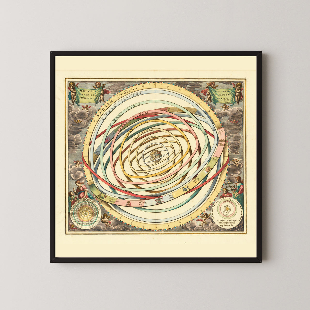 Andreas Cellarius — The Orbits of the Planets Encircling the Earth (Plate 3, Rose Colouring) | Celestial Map Print