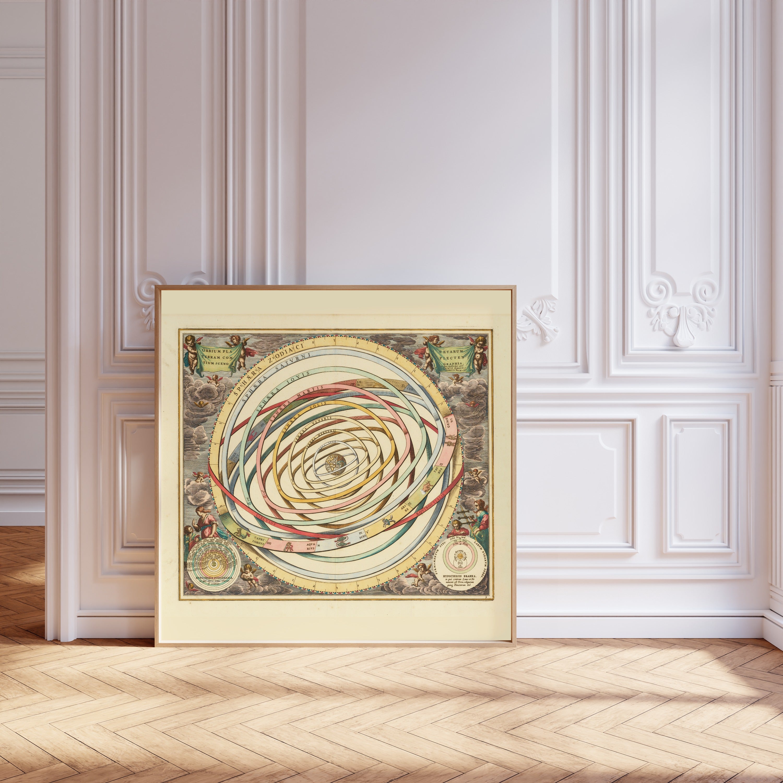 Andreas Cellarius — The Orbits of the Planets Encircling the Earth (Plate 3, Rose Colouring) | Celestial Map Print
