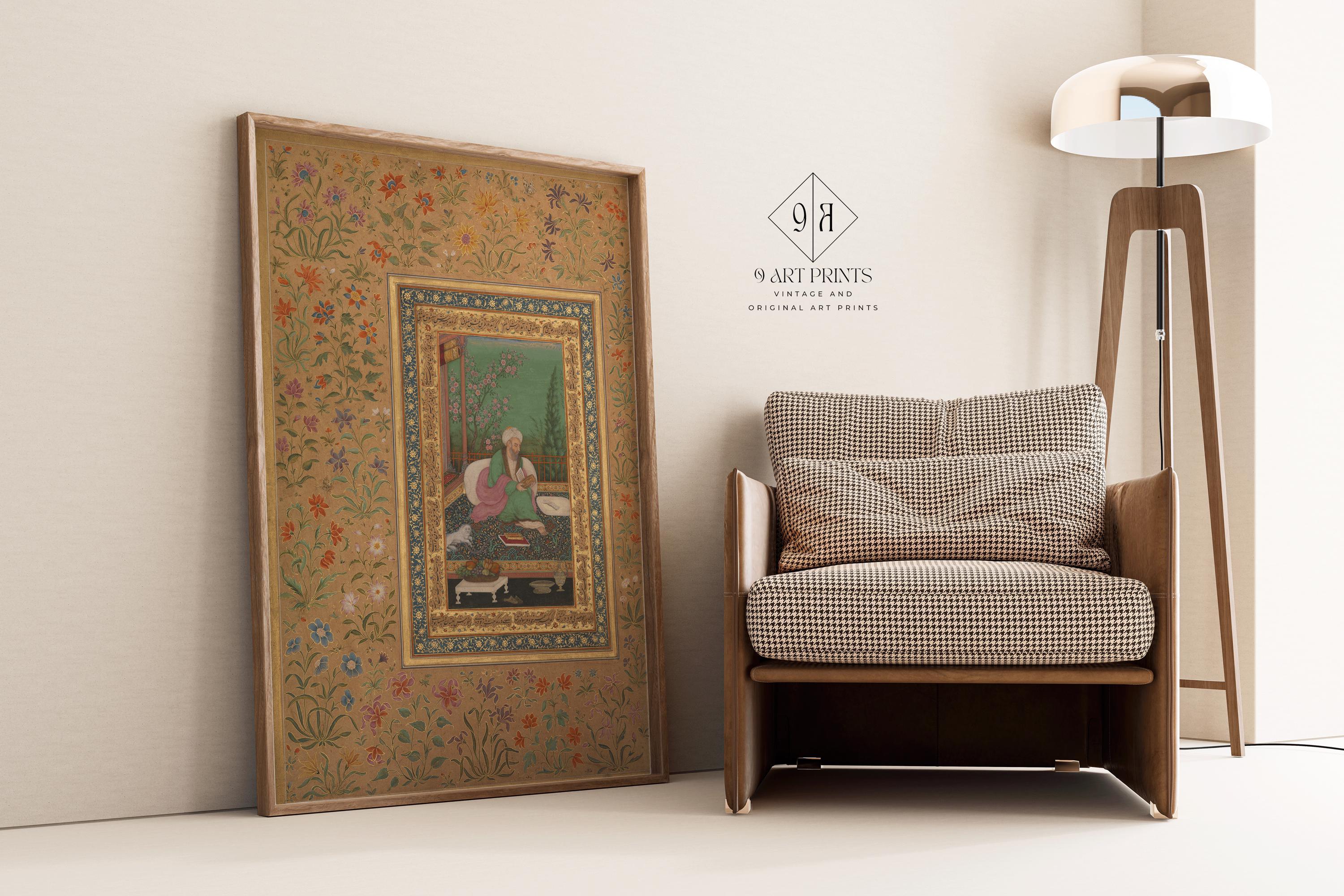 Mughal Art Portrait: Haji Husain Bukhari, 17th Century Giclee Print - Framed Option - 9ArtPrints