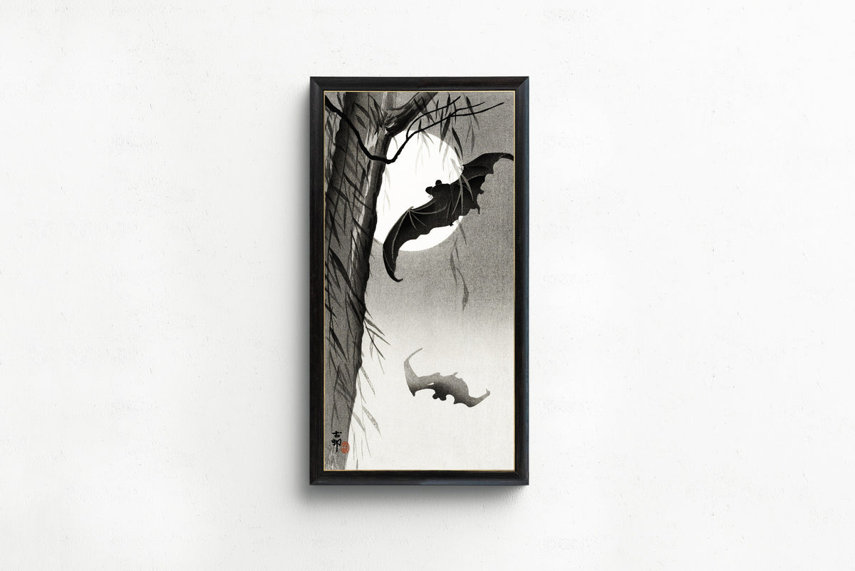 Ohara Koson — Bats Under the Full Moon | Japanese Bird & Flower Woodblock Print - 9ArtPrints
