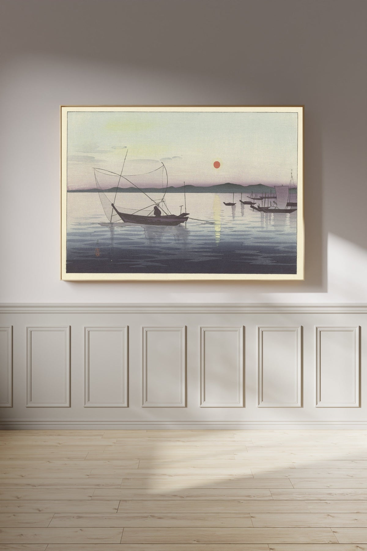 Ohara Koson — Boats and setting sun | Japanese Bird & Flower Woodblock Print - 9ArtPrints