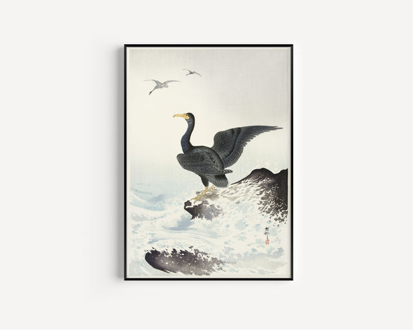 Ohara Koson — Cormorant on a Rock | Japanese Bird & Flower Woodblock Print