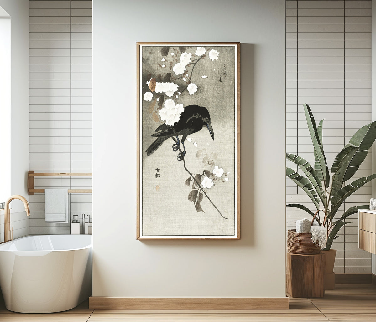 Ohara Koson — Crow with Cherry Blossom | Japanese Bird & Flower Woodblock Print - 9ArtPrints