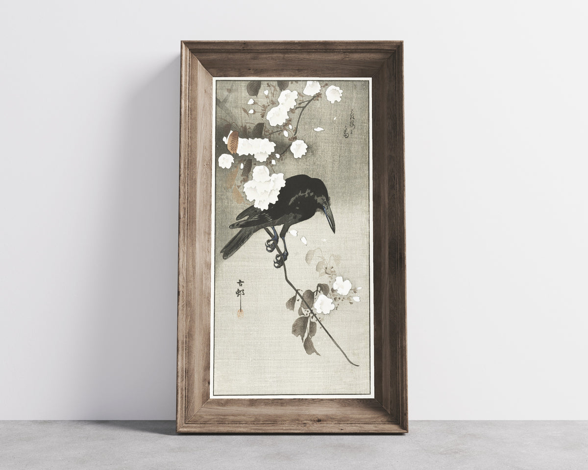 Ohara Koson — Crow with Cherry Blossom | Japanese Bird & Flower Woodblock Print - 9ArtPrints