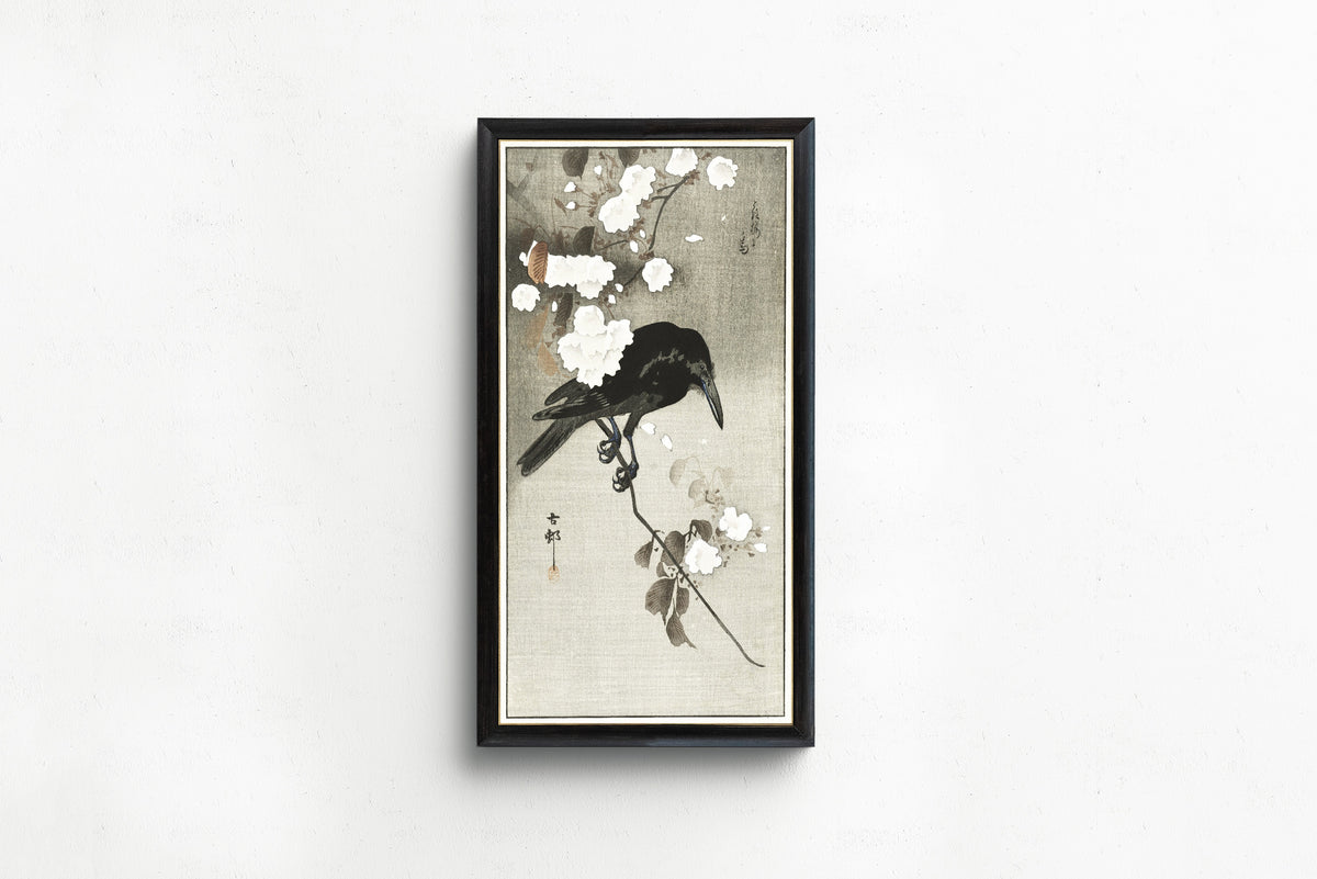 Ohara Koson — Crow with Cherry Blossom | Japanese Bird & Flower Woodblock Print - 9ArtPrints