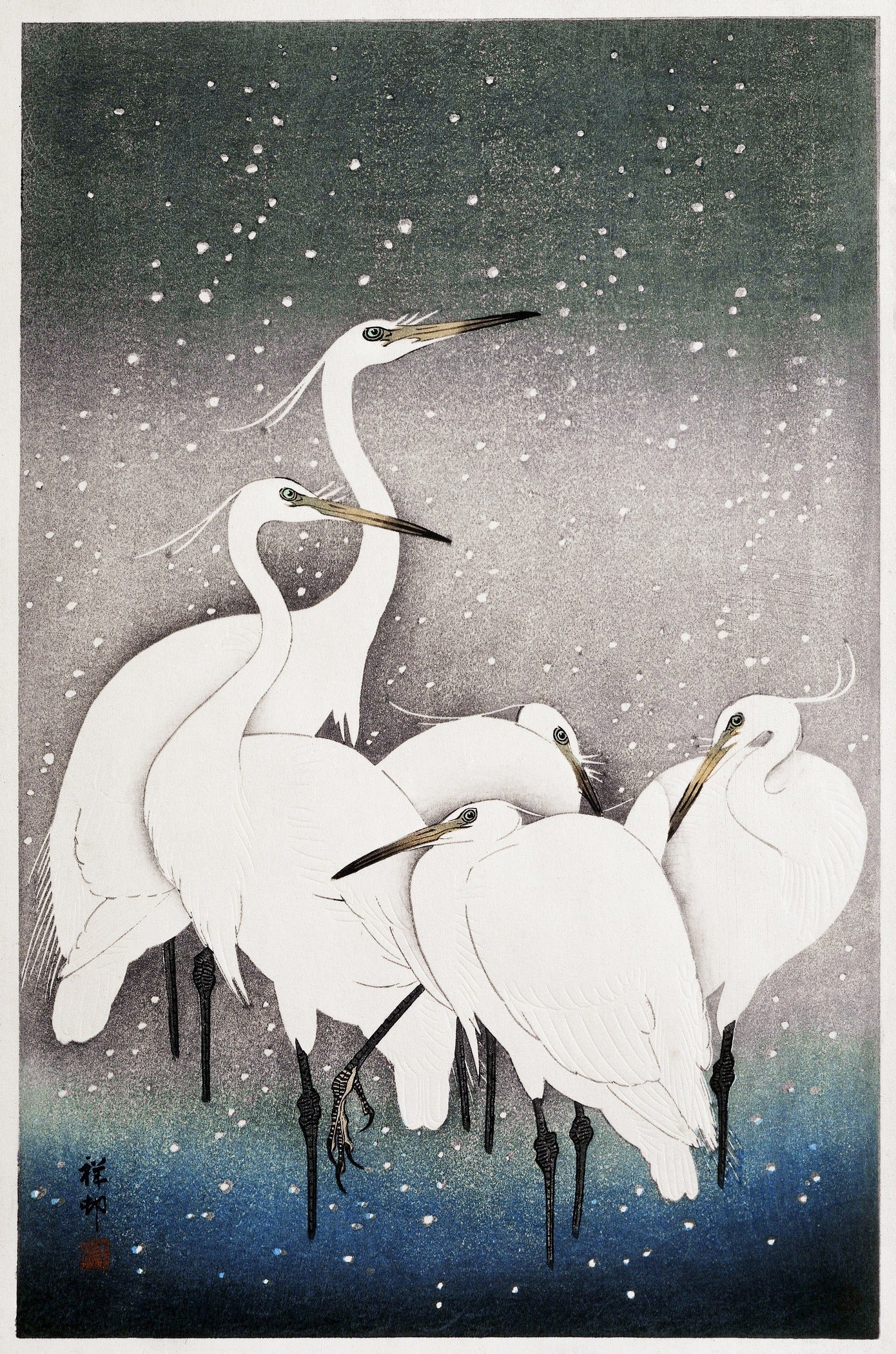 Ohara Koson — Egrets in the Snow | Shin Hanga Print - 9ArtPrints