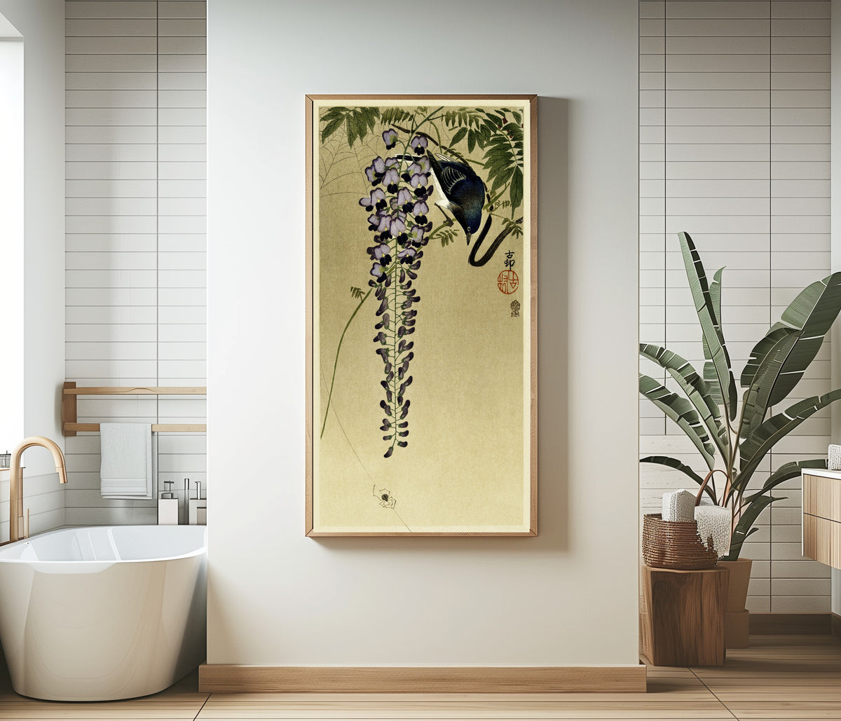 Ohara Koson — Flycatcher at Wisteria | Japanese Bird & Flower Woodblock Print - 9ArtPrints