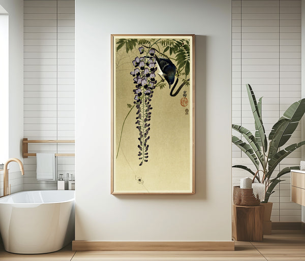 Ohara Koson — Flycatcher at Wisteria | Japanese Bird & Flower Woodblock Print