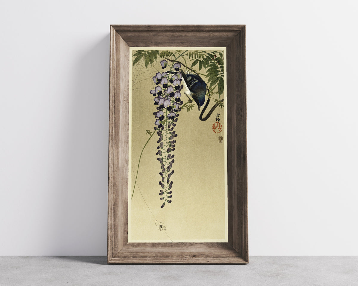 Ohara Koson — Flycatcher at Wisteria | Japanese Bird & Flower Woodblock Print - 9ArtPrints