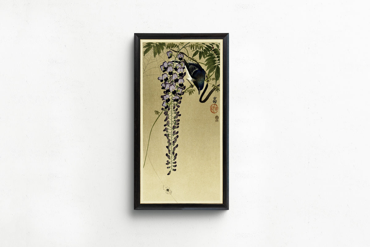 Ohara Koson — Flycatcher at Wisteria | Japanese Bird & Flower Woodblock Print - 9ArtPrints