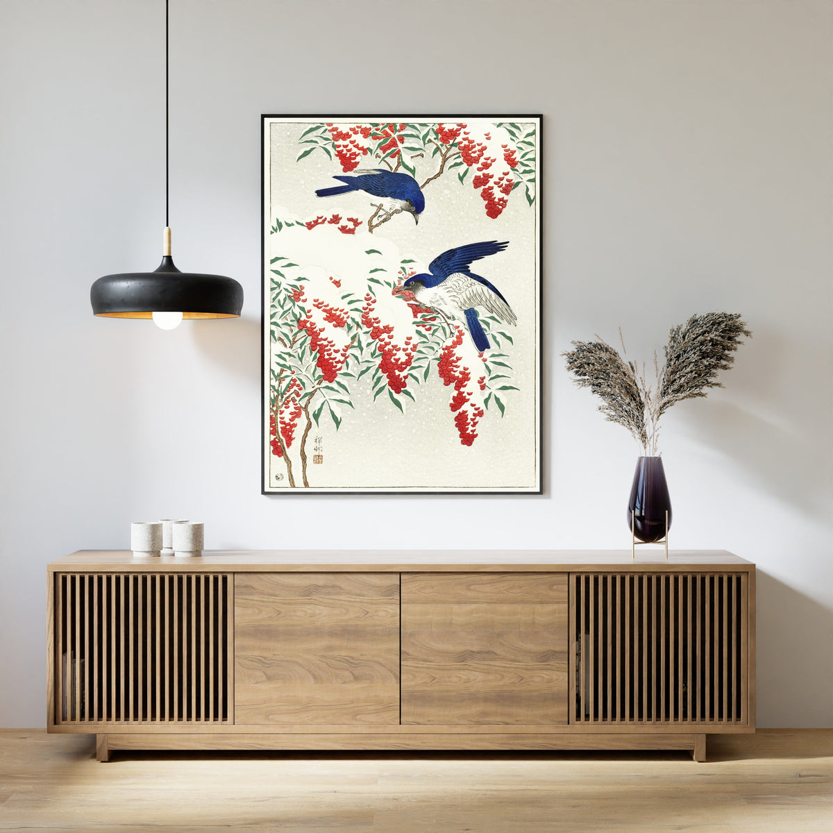 Ohara Koson — Flycatchers on a Nandina Bush | Japanese Bird & Flower Woodblock Print - 9ArtPrints