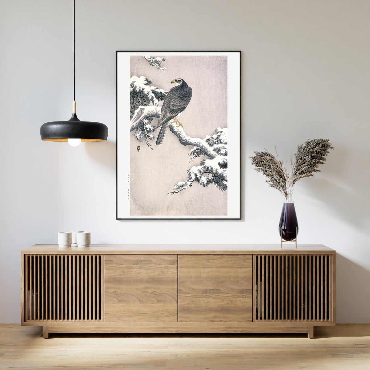 Ohara Koson — Goshawk on Snow-covered Pine Bough | Japanese Bird & Flower Woodblock Print - 9ArtPrints