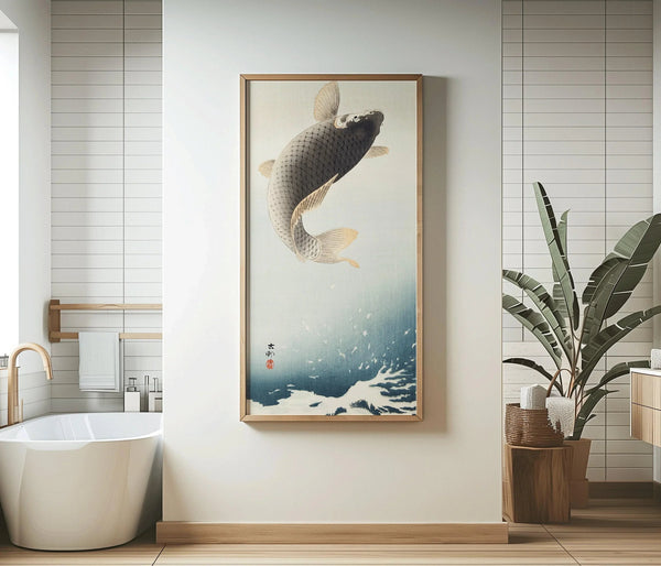 Ohara Koson — Jumping Carp | Japanese Woodblock Print