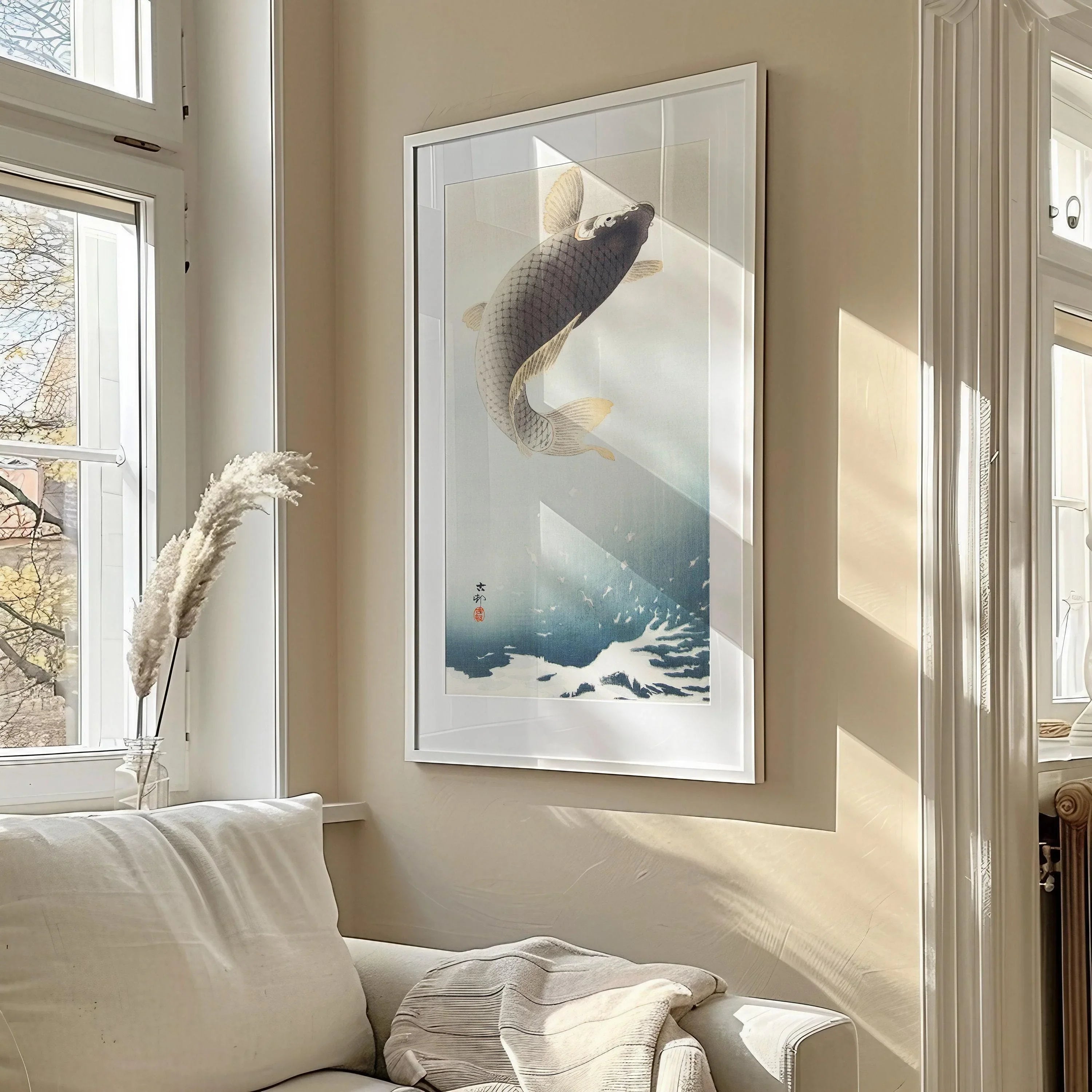 Ohara Koson Jumping Carp Print: Vintage Japanese Art, Giclee Quality - 9ArtPrints