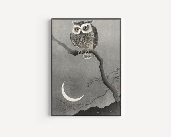 Ohara Koson — Long-eared Owl on Bare Tree Branch | Japanese Bird & Flower Woodblock Print
