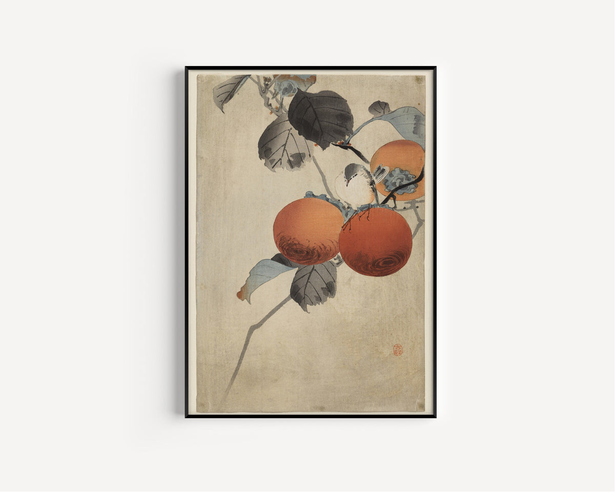 Ohara Koson — Nuthatch atop Persimmons | Japanese Bird & Flower Woodblock Print - 9ArtPrints
