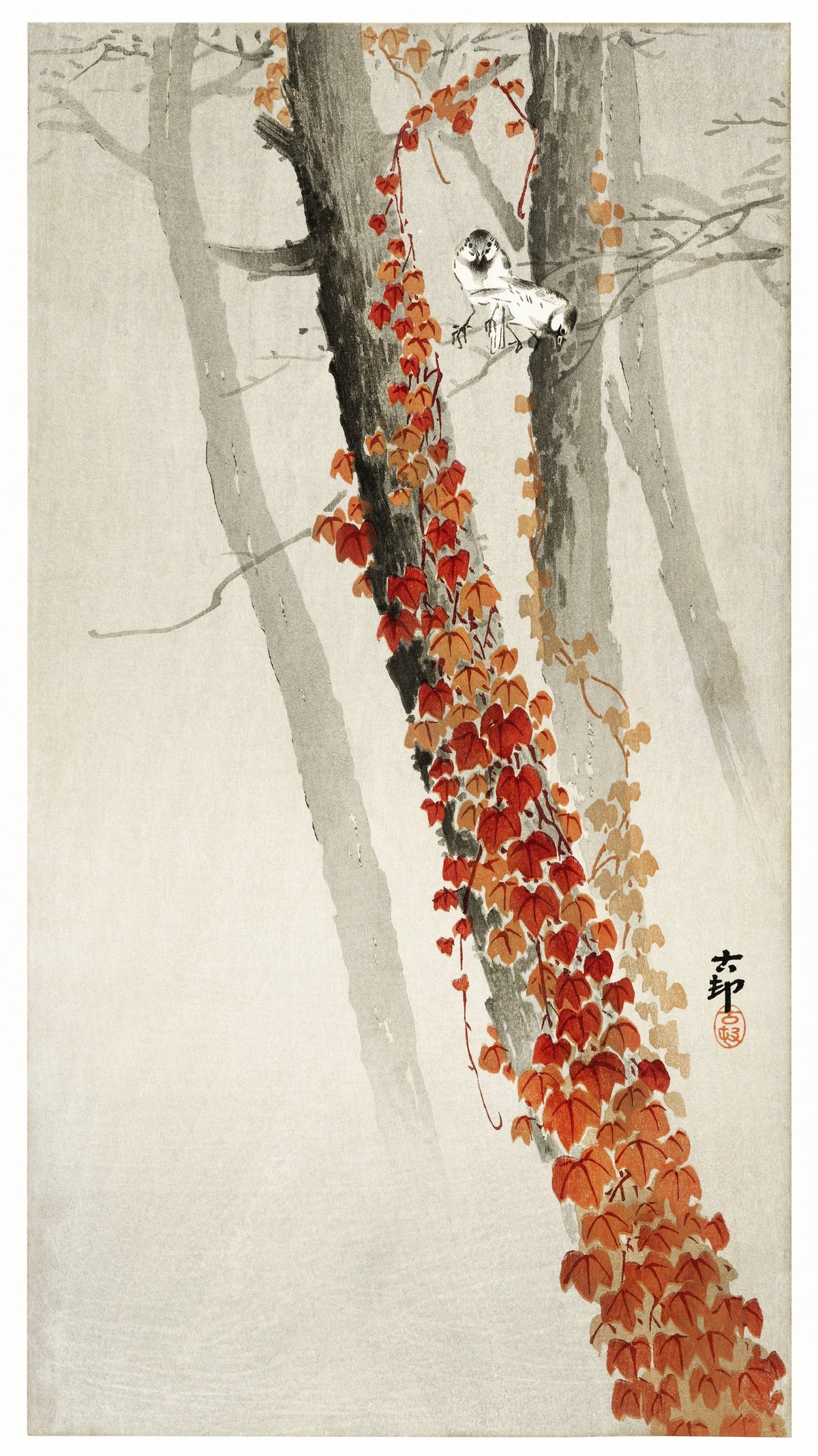Ohara Koson — Red ivy | Japanese Bird & Flower Woodblock Print - 9ArtPrints