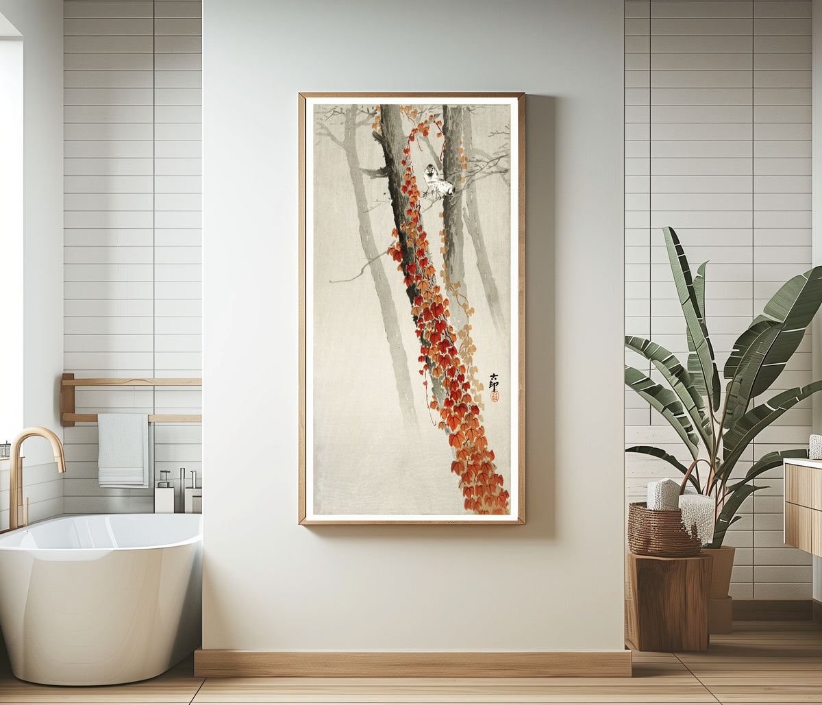 Ohara Koson — Red ivy | Japanese Bird & Flower Woodblock Print - 9ArtPrints