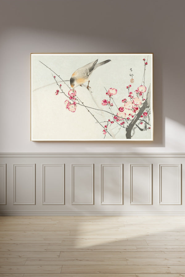 Ohara Koson — Songbird on Blossom Branch | Japanese Bird & Flower Woodblock Print