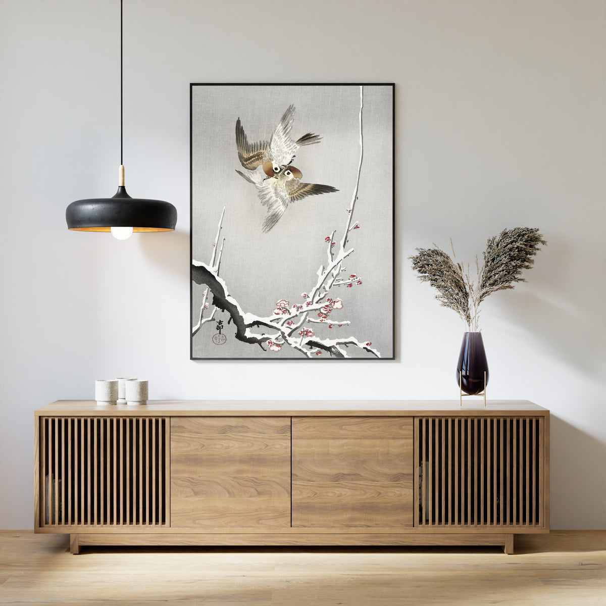Ohara Koson — Sparrows and snowy plum tree | Japanese Bird & Flower Woodblock Print - 9ArtPrints