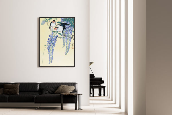 Ohara Koson — Swallows and Wisteria | Japanese Bird & Flower Woodblock Print