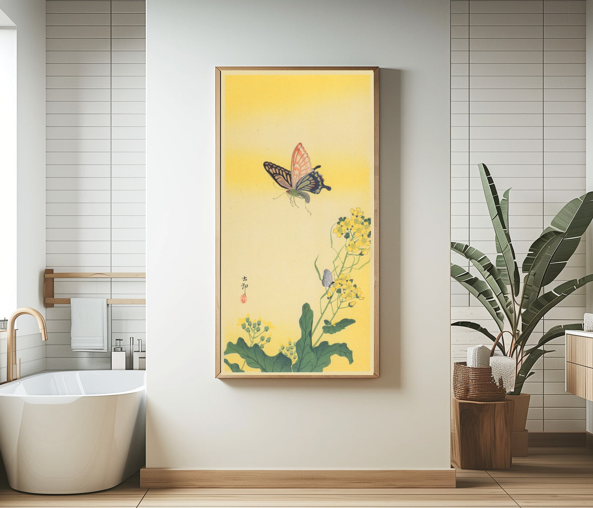 Ohara Koson — Swallowtail and Rapeseed Flowers | Japanese Bird & Flower Woodblock Print - 9ArtPrints