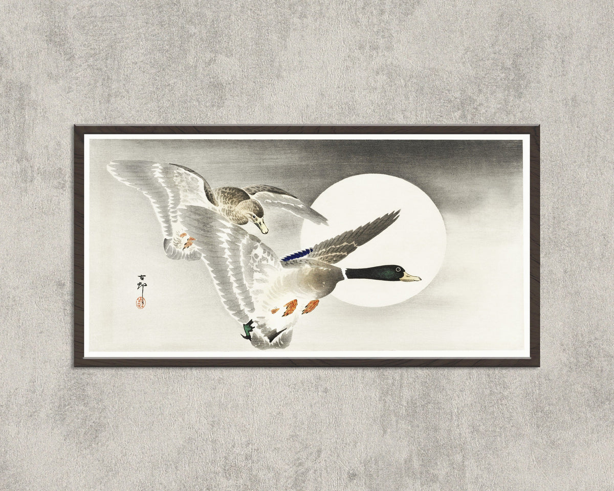 Ohara Koson — Two Ducks at Full Moon | Japanese Bird & Flower Woodblock Print - 9ArtPrints