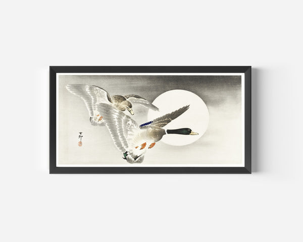Ohara Koson — Two Ducks at Full Moon | Japanese Bird & Flower Woodblock Print