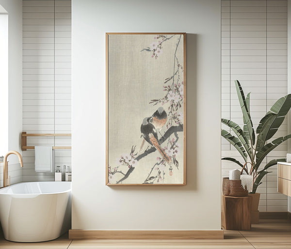 Ohara Koson — Two Redstarts with Cherry Blossom | Japanese Bird & Flower Woodblock Print