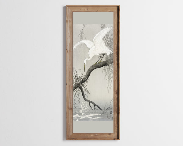 Ohara Koson — White Heron on Tree Branch | Japanese Bird & Flower Woodblock Print