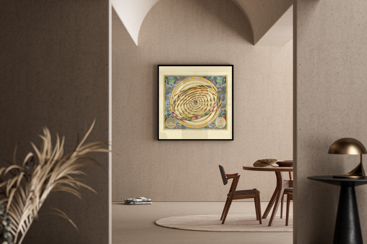 Andreas Cellarius — The Orbits of the Planets Encircling the Earth (Plate 3, Azure Colouring) | Celestial Map Print
