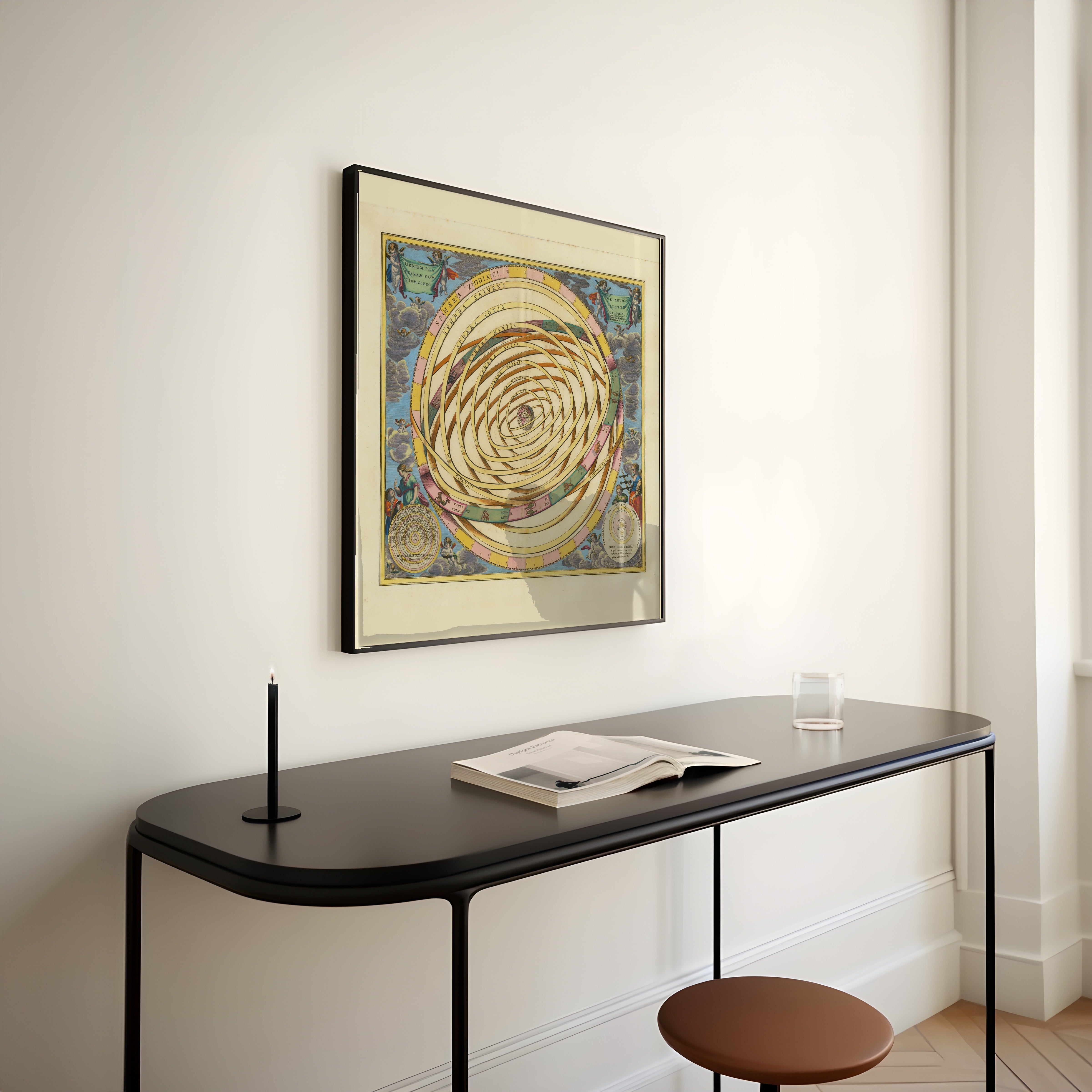 Andreas Cellarius — The Orbits of the Planets Encircling the Earth (Plate 3, Azure Colouring) | Celestial Map Print