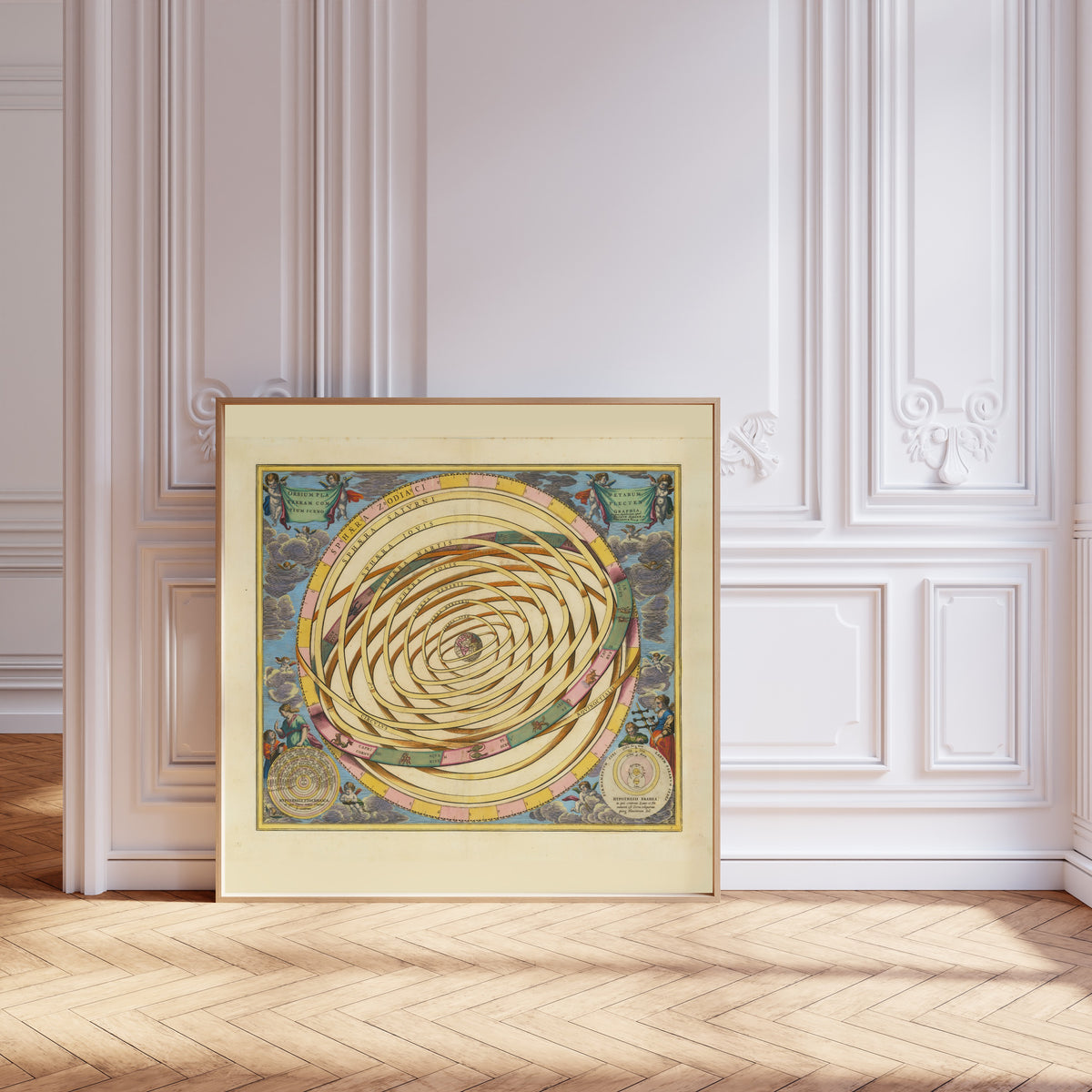 Andreas Cellarius — The Orbits of the Planets Encircling the Earth (Plate 3, Azure Colouring) | Celestial Map Print