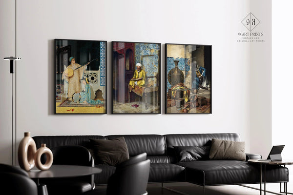 Orientalist Elegance — Statement Trio | Musicians, Scholars & Rich Patterns | Orientalist Art Print